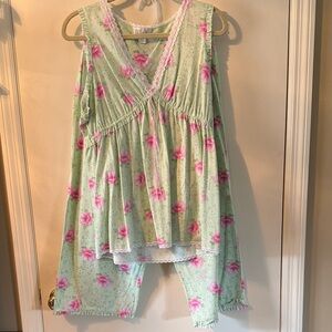 Floral Lace-Trim Sleep Set - Mint Green & Pink. Never worn